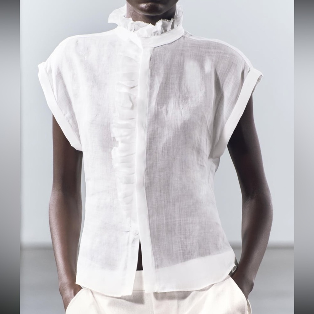 Ruffled 100% Ramie Shirt